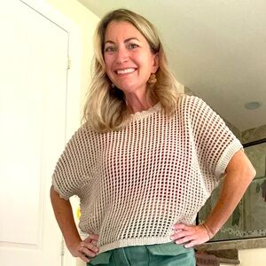 Beige Knit Short Sleeve Sweater